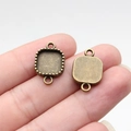 Antique bronze square bezel setting with double loops and knurled edges for jewelry DIY - Square (A13882)