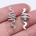 Pair of retro silver snake shaped ear cuffs with detailed scales for DIY jewelry styling - Antique Silver