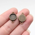 Bronze geometric round gemstone base connector for DIY jewelry making accessories - Round (A13883)