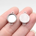 Silver round double-loop pendant base for DIY jewelry with textured gear edge and back - Round (B18135)