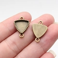 Vintage bronze triangle pendant connector with textured back and dual rings for DIY jewelry - Triangle (A13888)
