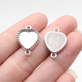 Silver heart-shaped metal connector with double loops for DIY jewelry making - Heart (B18140)