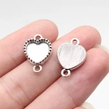 Silver heart connector charms with dual loops and vintage textured finish for DIY jewelry - Heart (B18141)