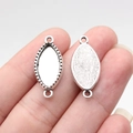 Pair of vintage silver marquise-shaped bezel settings with connectors for DIY jewelry - Marquise (B18142)