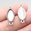 Antique silver oval geometric connector with bead edge for DIY jewelry making - Oval (B18143)