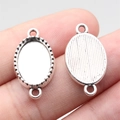 Antique silver oval alloy jewelry connector with double hanging loops for DIY crafts - Oval (B18144)