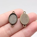 Vintage bronze oval gemstone connector base with dual rings for DIY jewelry making - Oval (A13893)