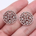 Vintage geometric flower hollow metal charm pendant for DIY jewelry making in antique silver - Antique Silver