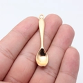 Miniature rose gold vintage spoon pendant charm held on finger for DIY jewelry making - KC Gold