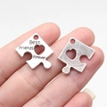 Silver puzzle piece pendant set with Best Friends Forever engraving and heart cutout - Silver Blackened