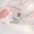 Silver angel wing ear stud with light blue zircon stones and screw back closure - Left Side (Single) / Light Sea Blue