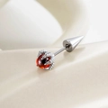 Punk style dragon claw earring with a 5mm deep red gemstone and silver metallic finish - Dragon Claw with Spike (Stainless Steel Screw) / Dark Red