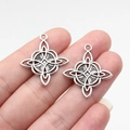 Antique silver Celtic witch knot pendants with intricate embossed patterns for DIY jewelry - Antique Silver Color