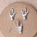 Tre ciondoli gesto I Love You in argento antico per la creazione di gioielli DIY - Argento antico