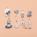 Set of 8 vintage silver alloy fashion charms including perfume bottle and dress - Fashion Elements Set (L10129)