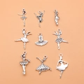 Set aus 9 antiken silbernen Ballett-Anhängern mit Tänzern und Schuhen für DIY-Schmuck - Balletttänzer Themen-Set (L10293)