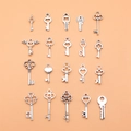 Set of 20 assorted vintage silver alloy key pendants for DIY jewelry making and crafts - Antique Silver
