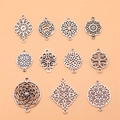 Set of 11 antique silver hollow floral pendants and mandala connectors for jewelry making - Antique Silver (L10179_W07-H29)