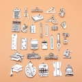 30pcs school stationery charms set including calculator and book in antique silver finish - Antique Silver (L10305_W08-B05)