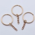 Trois anneaux de clés en fer doré avec chaîne à 4 maillons pour la création de bijoux - 25mm / Or KC