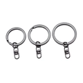 Flat iron split key rings with 360-degree swivel lobster clasps in gun black finish - Small / Gunmetal
