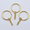 Lot de 3 anneaux brisés en fer doré avec chaînes à 4 maillons pour porte-clés DIY - 25mm / Doré
