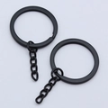 Set of 10 black metal keyrings with link chain, 28mm diameter iron key ring accessories - Matte Black