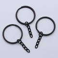 Three-piece set of black metal flat split key rings with connected 4-link chains for DIY crafts - Matte Black