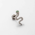 Schlangen-Ohrknorpel-Ohrring aus Titanstahl mit grünen Zirkonia-Augen und Kristallbesatz - Zirkonia Schlangenstecker (A31-2#)