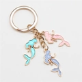 Handmade mermaid keychain set with pink, blue and purple enamel charms on gold link chains - Mermaid Style (XY30066)