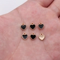 Kleine herzförmige schwarze Emaille-Anhänger mit Goldrand für DIY-Schmuck - Schwarz (D20046_U01-A46)
