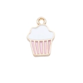 Pink and white enamel cupcake pendant charm with gold metal base for DIY jewelry making - Pink