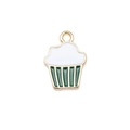 Cupcake charm pendant with white cream and green stripes for DIY jewelry making - Green