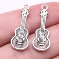 Zinc alloy guitar shaped pendant charms in antique silver finish for DIY jewelry - Antique Silver (B16113)
