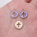 DIY gold-plated cross charms in purple enamel and ray texture held in hand - Purple D20094 (U01-B04)