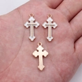 Three gold cross pendants with white enamel finish and sandblasted texture back - White