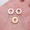 Pink enamel round cross charm and gold sunburst pendant for DIY jewelry making - Pink D20095 (U01-B05)