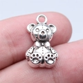 Antique silver teddy bear pendant with bow detail for DIY jewelry making - Teddy Bear Pendant / Antique Silver
