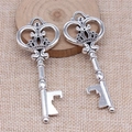 Antiek zilveren kroonsleutel flesopener hanger van zwaar metaal voor DIY-sieraden - Antiek Zilver