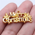Golden Merry Christmas metal charm pendant for DIY holiday jewelry making and crafts - Bright Gold