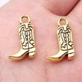 Retro golden cowboy boot charms with bohemian pattern for DIY jewelry making - Antique Gold