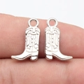 Mini silver double-sided cowboy boot charms with detailed floral relief pattern - White Gold