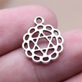 Antique silver small 7 chakra pendant with 12 petals and hexagram for DIY jewelry - Heart Chakra Anahata Hexagram Style (B16861_W08-I20)