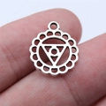 Antique silver 7 chakra charm pendant with geometric engraving for DIY jewelry - Solar Plexus Chakra Manipura Style (B16860_W08-I15)