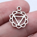 Antique silver 7 chakra charm with geometric totem and circular bail for DIY jewelry - Throat Chakra Vishuddha Flower Style (B16859_W08-H43)