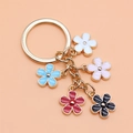 DIY colorful flower keychain with five enamel floral pendants in golden finish - Fresh Flower Style (XY30068)