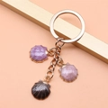 DIY shell keychain with golden rings and three pearlescent lavender and grey charms - Triple Shell Style (XY30091)