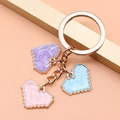 Golden pixel heart keychain with purple blue and pink alloy drip oil heart pendants - Colorful Heart Style (XY30089)