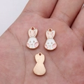 Golden bunny pendant with white pink enamel for DIY bracelet necklace accessories - Pink