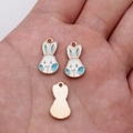 White and blue enamel rabbit pendant with gold trim for DIY jewelry making - Blue